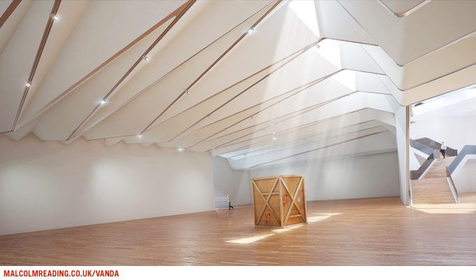 Amanda Levete Architects concept render: the new exhibition gallery, a vaulted timber-lined space lit from above