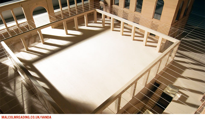 Tony Fretton Architects concept model: physical study model of the colonnaded courtyard structure
